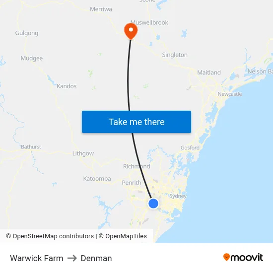 Warwick Farm to Denman map