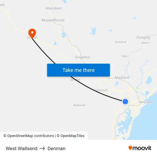 West Wallsend to Denman map