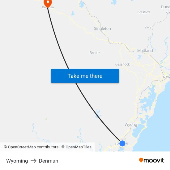 Wyoming to Denman map