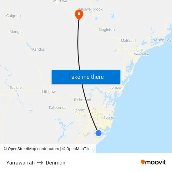 Yarrawarrah to Denman map