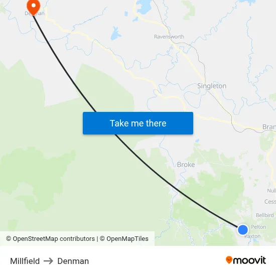 Millfield to Denman map