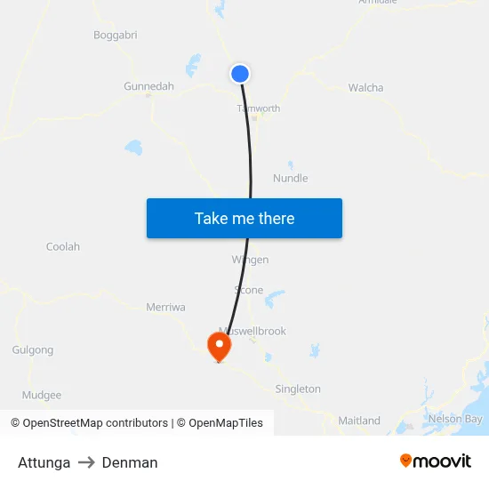 Attunga to Denman map
