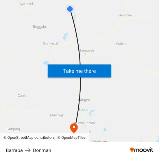Barraba to Denman map