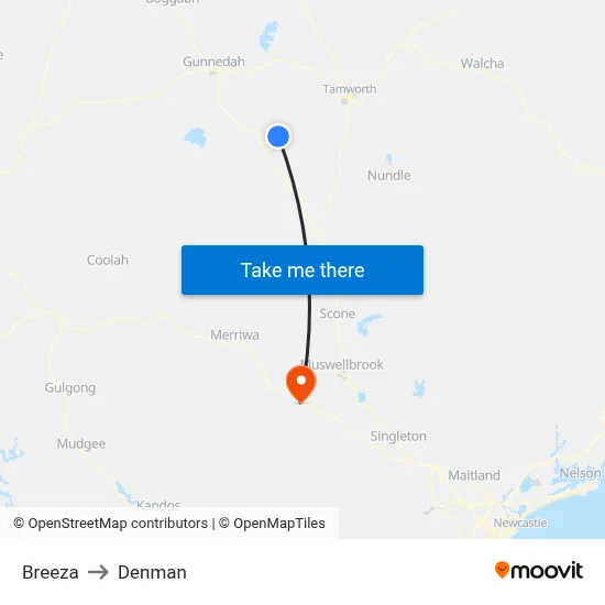 Breeza to Denman map