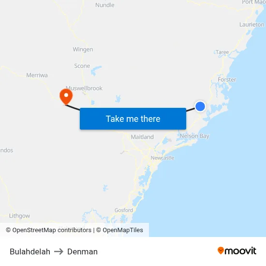 Bulahdelah to Denman map