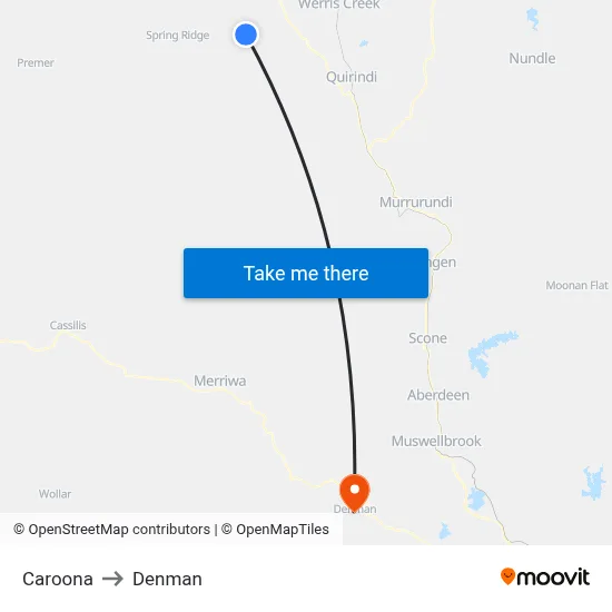 Caroona to Denman map