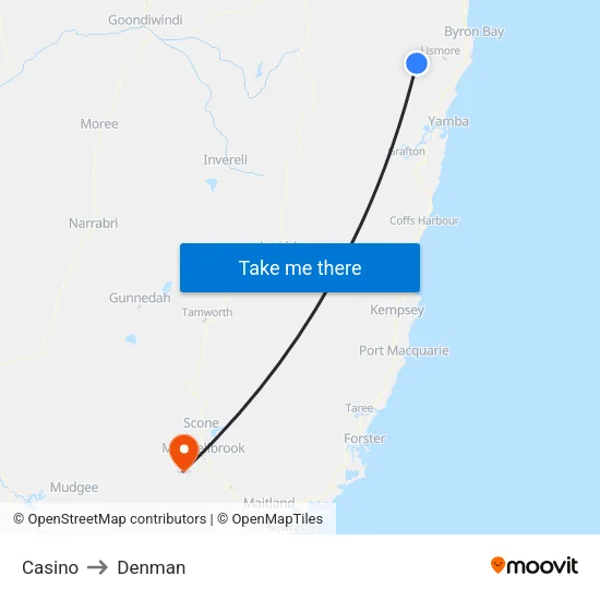 Casino to Denman map