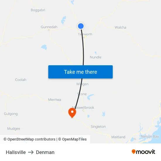 Hallsville to Denman map