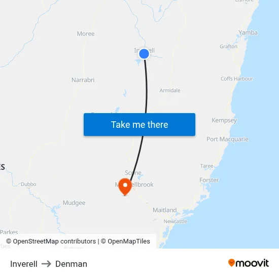 Inverell to Denman map