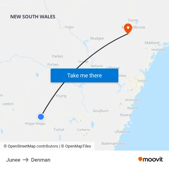 Junee to Denman map