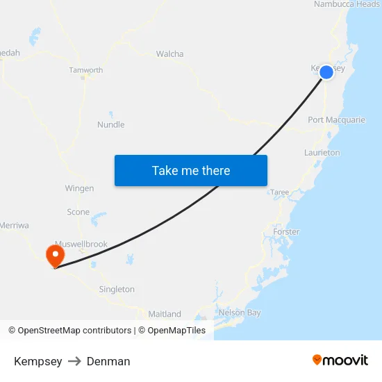Kempsey to Denman map