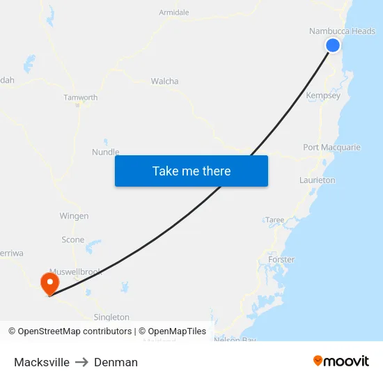 Macksville to Denman map
