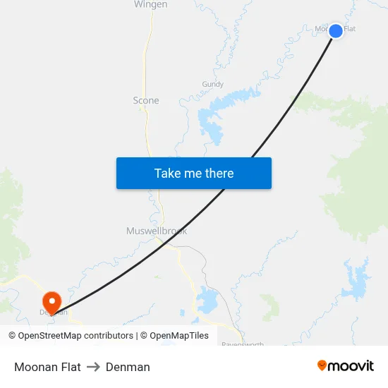 Moonan Flat to Denman map