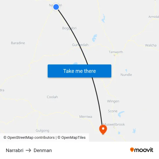 Narrabri to Denman map