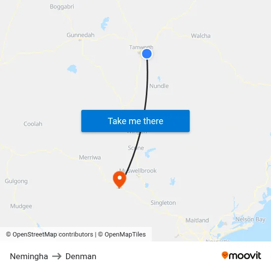 Nemingha to Denman map