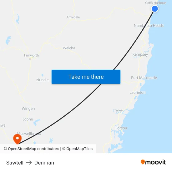Sawtell to Denman map
