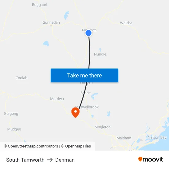 South Tamworth to Denman map