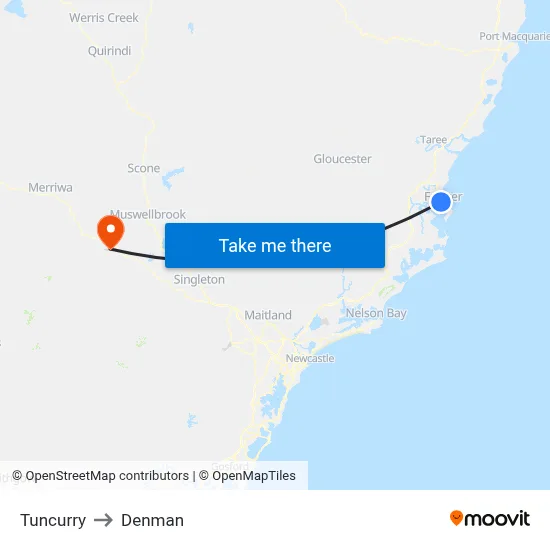 Tuncurry to Denman map