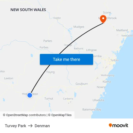 Turvey Park to Denman map