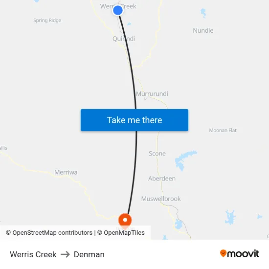 Werris Creek to Denman map