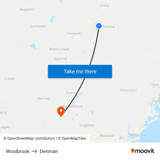 Woolbrook to Denman map