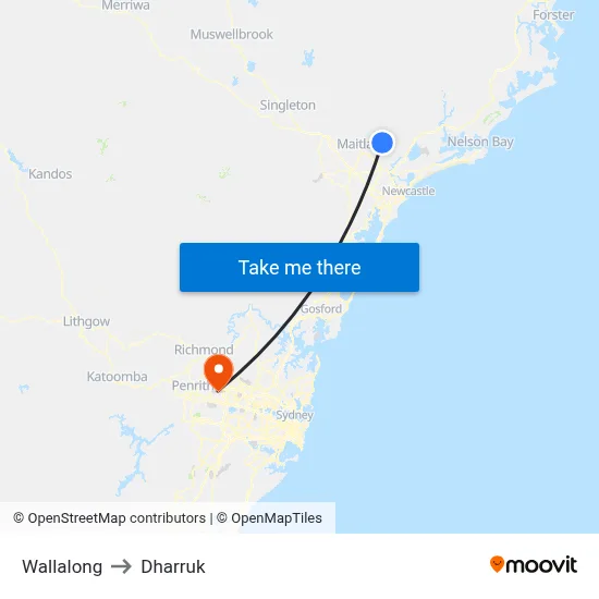 Wallalong to Dharruk map
