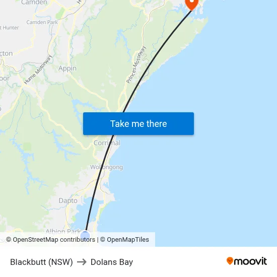 Blackbutt (NSW) to Dolans Bay map