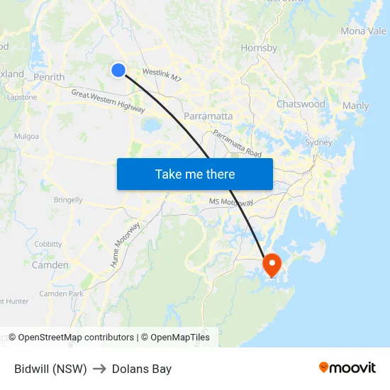 Bidwill (NSW) to Dolans Bay map