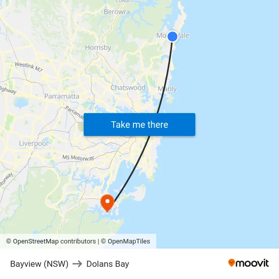 Bayview (NSW) to Dolans Bay map