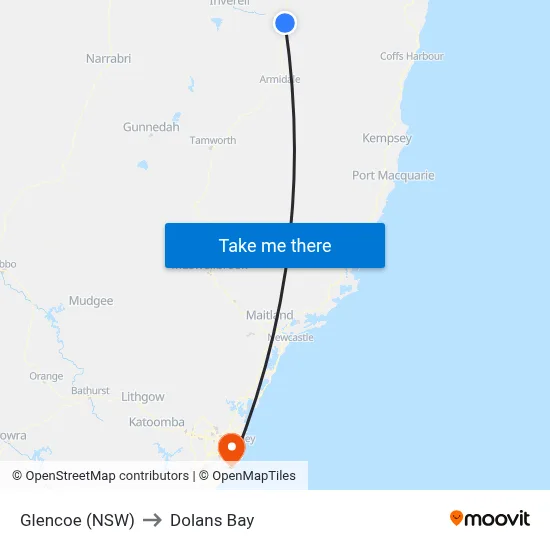 Glencoe (NSW) to Dolans Bay map