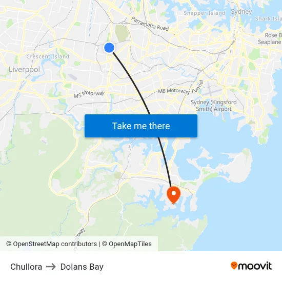 Chullora to Dolans Bay map