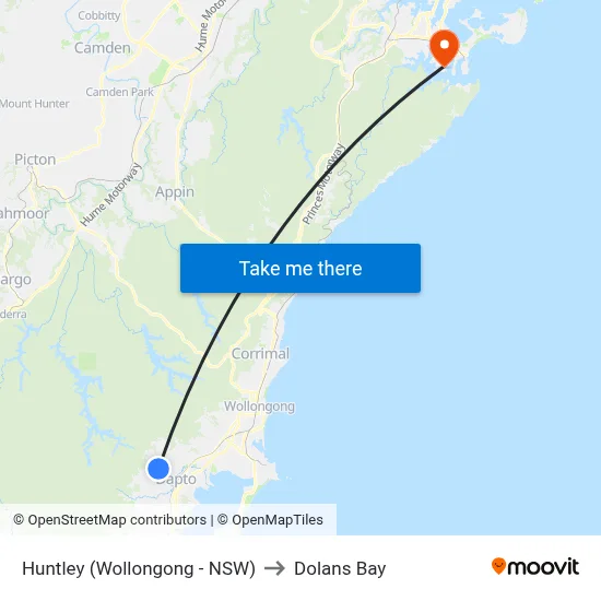 Huntley (Wollongong - NSW) to Dolans Bay map