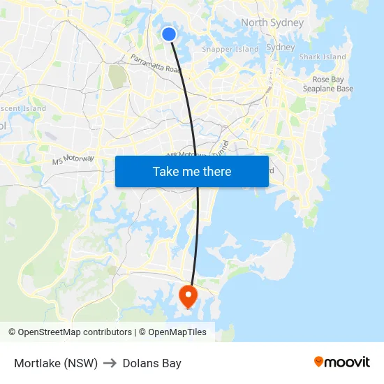 Mortlake (NSW) to Dolans Bay map