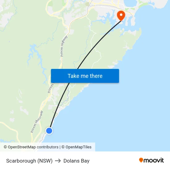 Scarborough (NSW) to Dolans Bay map