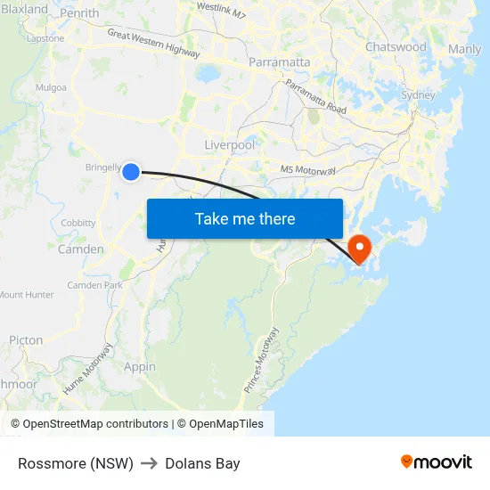 Rossmore (NSW) to Dolans Bay map