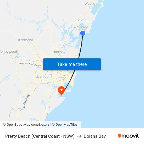 Pretty Beach (Central Coast - NSW) to Dolans Bay map