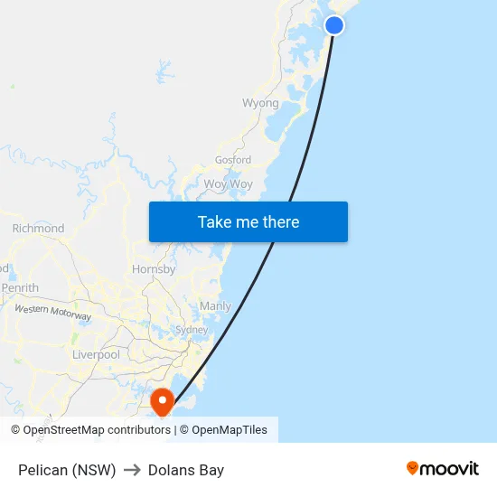 Pelican (NSW) to Dolans Bay map