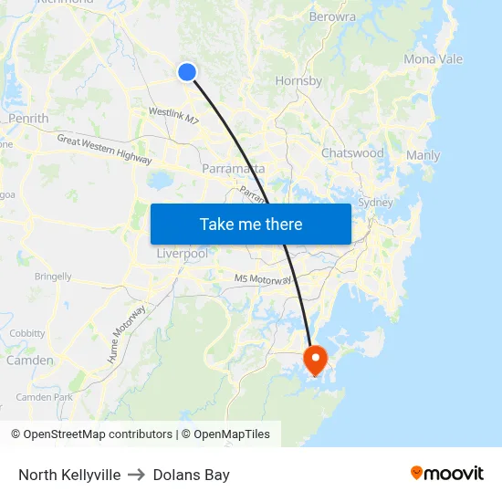 North Kellyville to Dolans Bay map