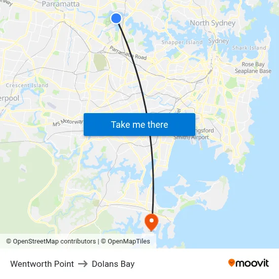 Wentworth Point to Dolans Bay map
