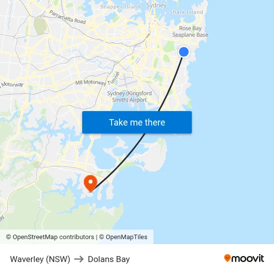 Waverley (NSW) to Dolans Bay map