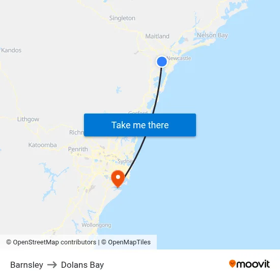 Barnsley to Dolans Bay map