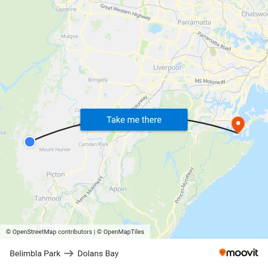 Belimbla Park to Dolans Bay map