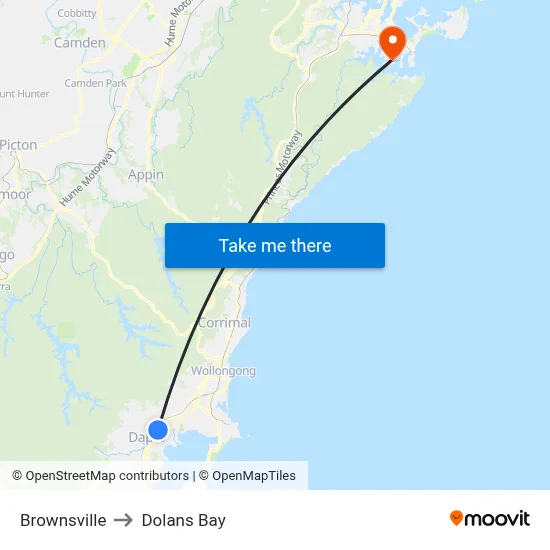 Brownsville to Dolans Bay map