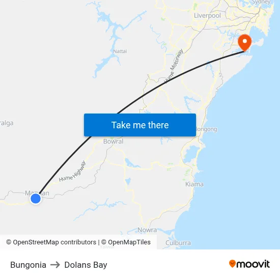 Bungonia to Dolans Bay map