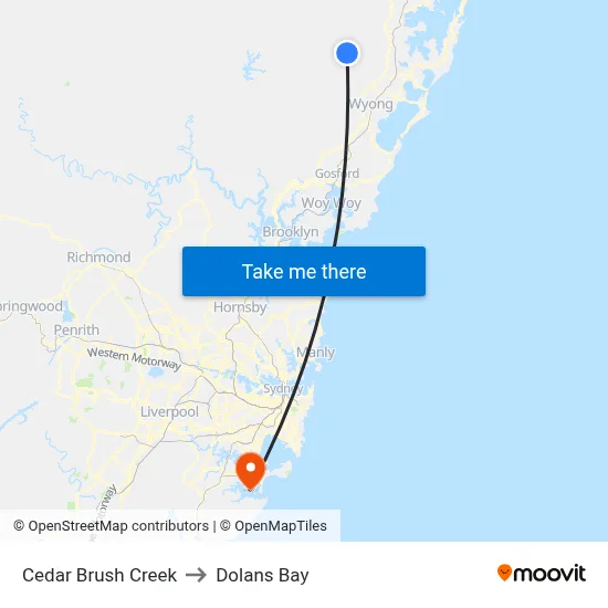 Cedar Brush Creek to Dolans Bay map