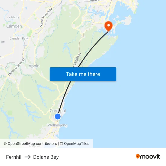 Fernhill to Dolans Bay map