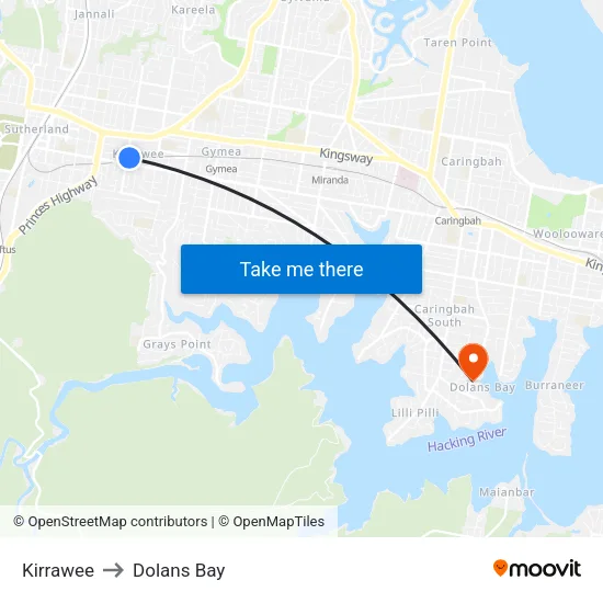 Kirrawee to Dolans Bay map