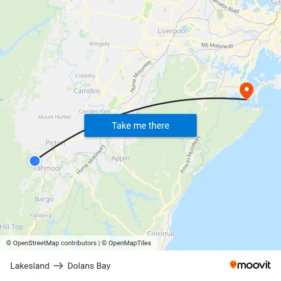 Lakesland to Dolans Bay map