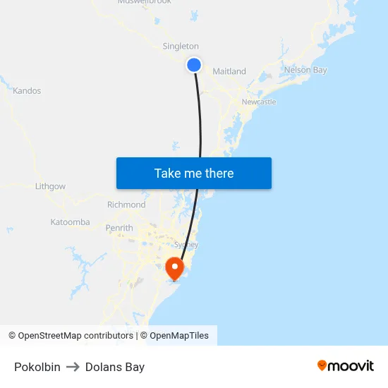 Pokolbin to Dolans Bay map
