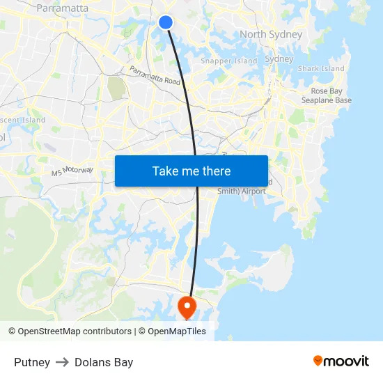 Putney to Dolans Bay map